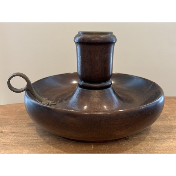 Antique Wood Chamberstick Candle Holder (2) Early American Colonial Wee Willie - Picture 2 of 5